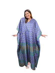  Women's Lapis Blue Silk Maxi Kaftan – Boho Beach Style L-2X