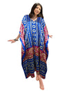 Women's Admiral Blue & Red Maxi Kaftan – Boho Beach Caftan Dress, L-2X