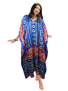  Women's Admiral Blue & Red Maxi Kaftan – Boho Beach Caftan Dress, L-2X