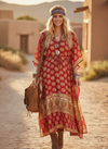 Women’s Rose Red & Beige Maxi Kaftan | Stylish Summer Beach Caftan L-2X