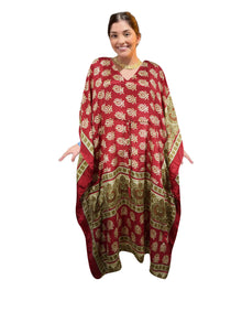  Women's Rose Red & Beige Maxi Kaftan – Stylish Summer Beach Caftan L-2X