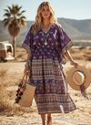 Women’s Mauve Purple Floral Maxi Kaftan | Boho Beach Cover-Up Dress  L-2X