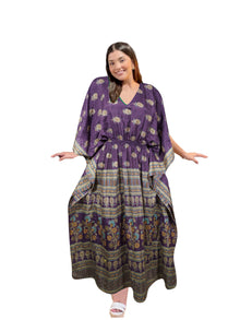  Women's Mauve Purple Floral Maxi Kaftan – Boho Beach Cover-Up Dress L-2X