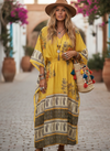 Golden Yellow Silk Maxi Kaftan | Boho Beach Caftan Dress L-2X