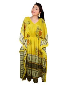  
Golden Yellow Silk Maxi Kaftan – Boho Beach Caftan Dress, L-2X
