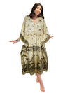 Women's Beige & Black Floral Maxi Caftan – Boho Eco-Chic Beach Dress L-2X