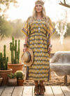 Women’s Yellow & Blue Recycled Silk Kaftan | Boho Beach Maxi Dress One Size