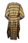 Beach Kaftan Maxi Dresses, Yellow Blue Recycle Silk Kaftan One Size