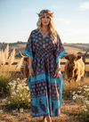 Women’s Blue & Red Printed Kaftan Maxi Dress | Breezy Summer Housedress L-2X