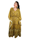 Women's Yellow Gold Recycled Silk Maxi Kaftan – Boho Kimono Style Caftan Dress L-2X