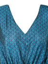 Boho Summer Maxi Kaftan For Women's Blue, Floral Print Caftan Dress L-2X