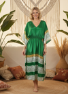 Women’s Green Floral Print Maxi Kaftan – Boho Summer Caftan Dress  L-2X