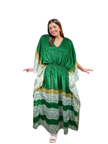 Women's Green Floral Print Maxi Kaftan – Boho Summer Caftan Dress L-2X
