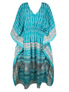 Boho Summer Maxi Kaftan For Women's Sky Blue, Floral Print Caftan Dress L-2X