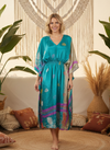 Women’s Sky Blue Floral Print Maxi Kaftan – Boho Summer Caftan Dress L-2X