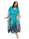 Women's Sky Blue Floral Print Maxi Kaftan – Boho Summer Caftan Dress L-2X