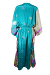 Boho Summer Maxi Kaftan For Women's Sky Blue, Floral Print Caftan Dress L-2X