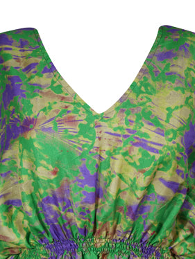Boho Summer Maxi Kaftan For Women's Green, Purple Tie Print Caftan Dress L-2X