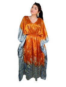 Women's Orange & Gray Summer Kaftan – Stylish Beach Cover-Up Dress L-2X