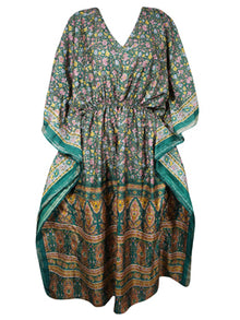  Womens Summer Kaftan, Juniper Green Floral Caftan Beach Coverup, L-2X