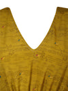 Women Boho Beach Kaftan, Medallion Yellow Stylish Maxi Caftan, L-2X