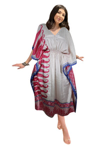 Women's Pink Floral Print Maxi Kaftan – Boho Summer Caftan Dress L-2X