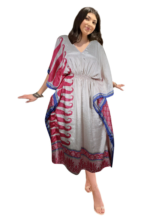 Women's Pink Floral Print Maxi Kaftan – Boho Summer Caftan Dress L-2X