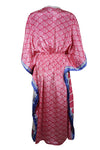 Boho Summer Maxi Kaftan For Women's Pink, Floral Print Caftan Dress L-2X
