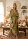 Green & Orange Floral Print Maxi Kaftan for Women | Boho Summer Caftan Dress L-2X