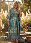 Women’s Green & Blue Floral Maxi Kaftan Dress – Boho Summer Caftan L-2X