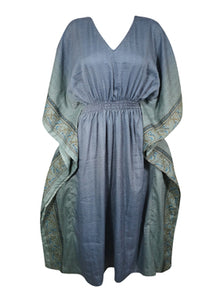  Boho Beach Maxi Dress Kaftan, Dark Gray, Floral Silk Kaftan, L-2X