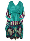 Womens Summer Kaftan, Se Green , Purple Floral Caftan Beach Coverup, L-2X