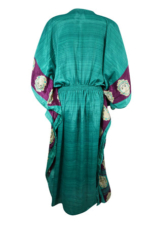 Womens Summer Kaftan, Se Green , Purple Floral Caftan Beach Coverup, L-2X