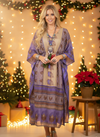 Women’s Purple & Beige Floral Maxi Kaftan Dress – Eco-Chic Boho Beach Caftan L-2X
