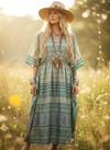 Women’s Green & Gray Floral Maxi Kaftan Dress – Boho Summer Caftan L-2X