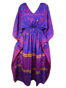  Women Boho Beach Kaftan Violet Purple, Floral Maxi Caftan Dress, L-2XL