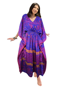  Women's Violet Purple Floral Kaftan – Boho Beach Maxi Caftan Dress, L-2XL