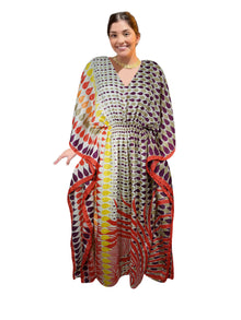  Women's Purple and Red Floral Maxi Kaftan – Boho Summer Caftan Dress L-2X