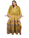 Women's Yellow Medallion Floral Maxi Kaftan – Boho Chic Beach Caftan Dress, L-2X