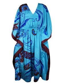  Boho Summer Maxi Kaftan For Women, Azure Blue, Floral Caftan Dress L-2X