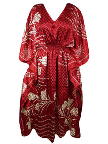  Boho Summer Maxi Kaftan For Women, Scarlet Red, Floral Caftan Dress L-2X