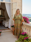 Women’s Green Floral Maxi Kaftan – Boho Summer Resort Caftan Dress  L-2X