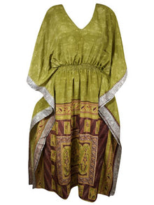  Boho Summer Maxi Kaftan For Women, Olive Green Floral Caftan Dress L-2X