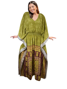  Boho Olive Green Floral Maxi Kaftan Dress – Women's Summer Resort Caftan L-2X