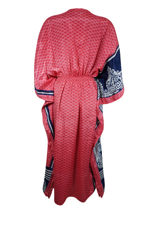 Boho Summer Maxi Kaftan For Women, Dark Pink, Floral Caftan Dress L-2X