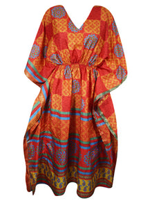  Boho Summer Maxi Kaftan For Women, Fire Orange, Floral Caftan Dress L-2X
