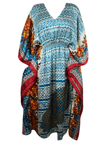  Boho Summer Maxi Kaftan For Women, Teal Blue, Floral Caftan Dress L-2X