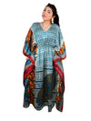 Women's Teal Blue Floral Cotton Kaftan – Boho Summer Maxi Caftan Dress L-2X