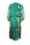 Boho Summer Maxi Kaftan For Women, Pine Green Floral Caftan Dress L-2X