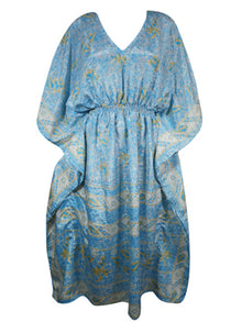  Boho Summer Maxi Kaftan Cerulean Blue  Floral Caftan Dress L-2X